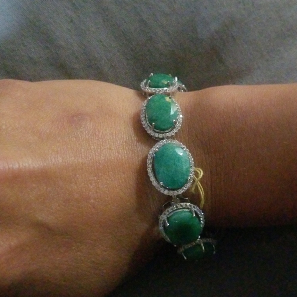 Platinum plated silver and Emerald bracelet